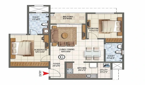 Featured Image of 3 BHK Floor Plan